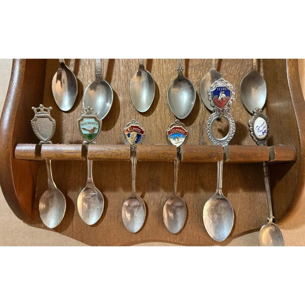 vintage spoon collection with display